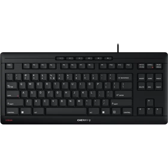 Cherry STREAM KEYBOARD TKL USB USA med Euro-symbol, sort