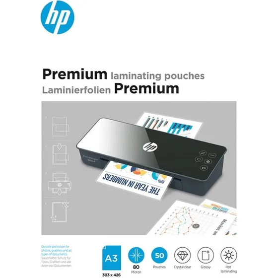 HP Premium Lamineringslommer A3 80 µm, 50 stk