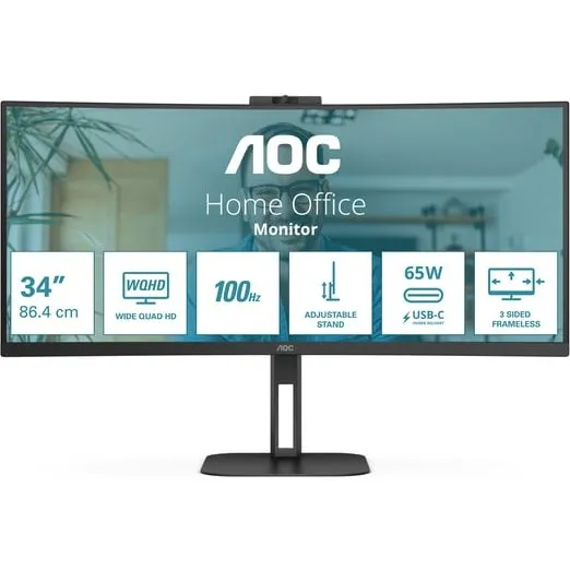 AOC V5 CU34V5C/BK 34" UWQHD LED-skærm, Sort