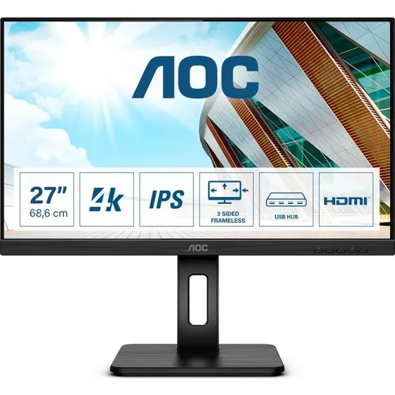 AOC U27P2 27" 4K IPS Skærm, Sort