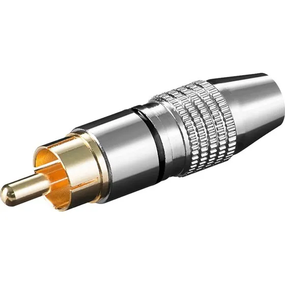 RCA (Phono) stik, hvidt, forgyldt, sort ring, 6,5 mm