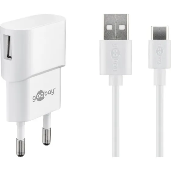 Goobay USB-C Dual Lader 1A med 1m Kabel, Hvid