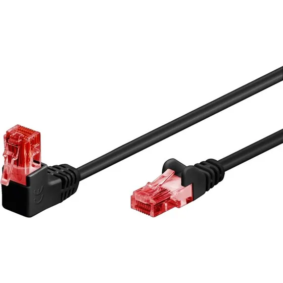 Goobay 51517 CAT6 3m vinklet netværkskabel, sort, CCA, goldkontakter