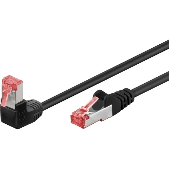 Goobay CAT 6 S/FTP 90° vinklet 2m, sort, guldbelagt