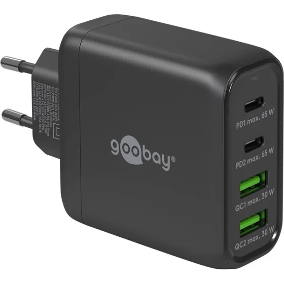 Goobay USB-C PD GaN 68 W 2xUSB-C hurtigoplader, sort