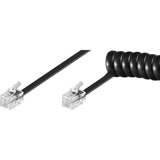 Goobay Telefonspiraledning 7m Sort (2x RJ10 4P4C)