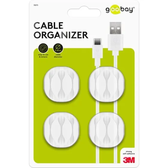 Goobay Kabelhantering 3 urtag, hvid, 4-pack