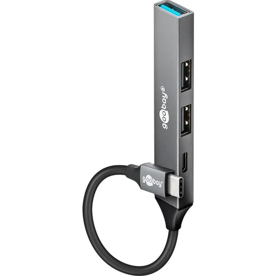 Goobay Slim 4-Port USB-C Hub, lysegrå