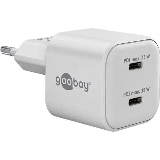 Goobay 35W GaN USB-C vægoplader 2-porte Hvid
