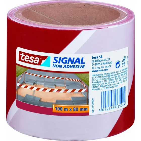 Tesa SIGNAL Afspærringsbånd 80 mm x 100 m, Rød/Hvid