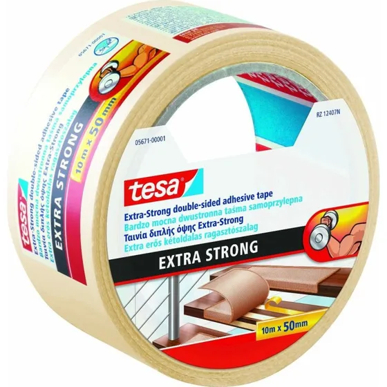 Tesa Extra Strong Dobbeltklæbende Tæppetape 10m x 50mm