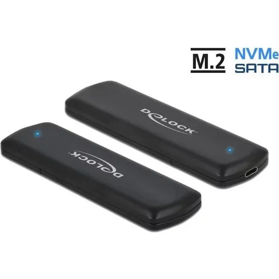 DeLOCK USB-C M.2 NVMe/SATA Ekstern Enclosure, Sort