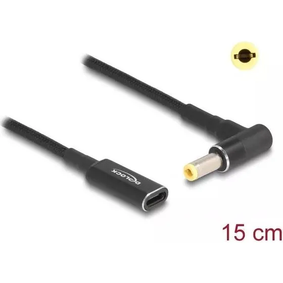 DeLOCK USB-C til DC 5.5x2.5 mm 15 cm vinklet, sort