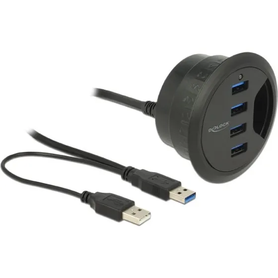 Delock In-Desk Hub 4 Port USB 3.0 Sort