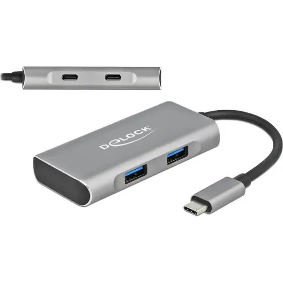 Delock USB-C Hub 2x USB-A + 2x USB-C | Sølv