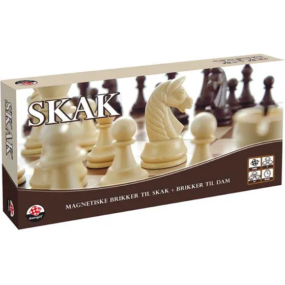 Skak/Dam med magnetiske brikker – foldbart rejsebræt
