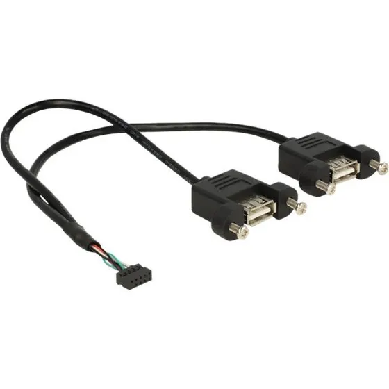 Delock USB 2.0 panelkabel 2x USB-A hun, 25 cm, sort