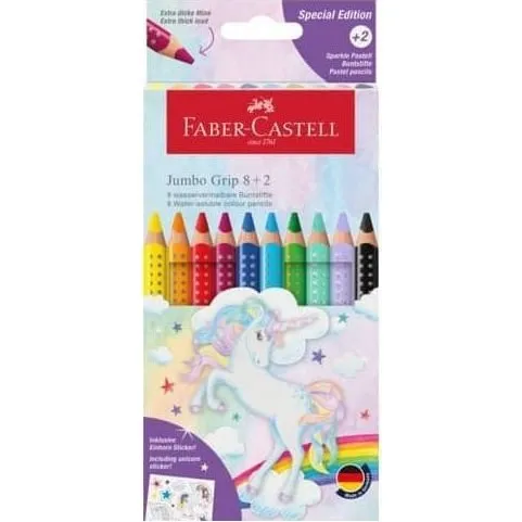 Faber-Castell Jumbo Grip Unicorn+Stickers 8+2 Sparkle