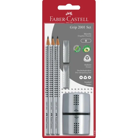 Faber-Castell Grip 2001 Sæt med 3 HB Blyanter i Sølv