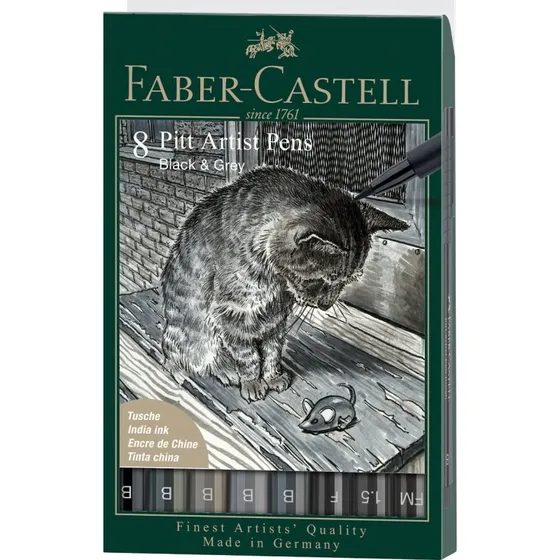 Faber-Castell Pitt Artist Tuscher 8 Farver Sort & Grå