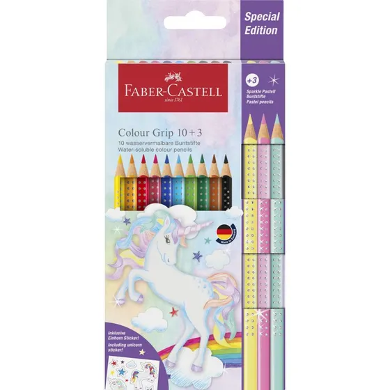 Faber-Castell Grip Unicorn 10 + 3 Sparkle, 13 Farver