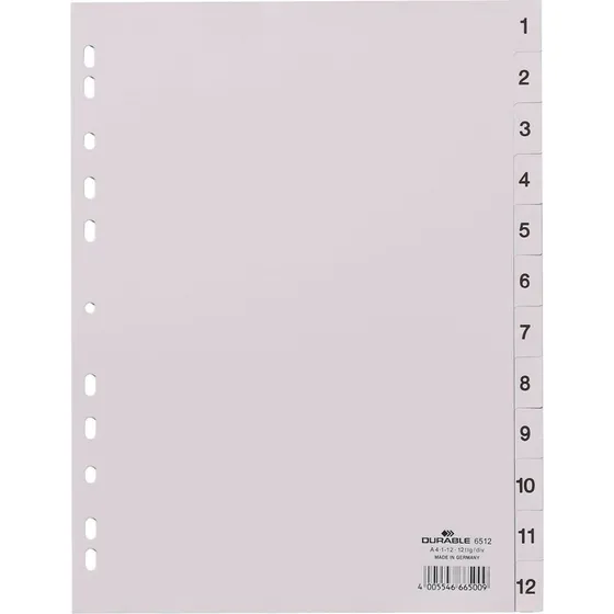 Durable Grå Deler A4 (210 x 297 mm) med Faneblade, 1-12