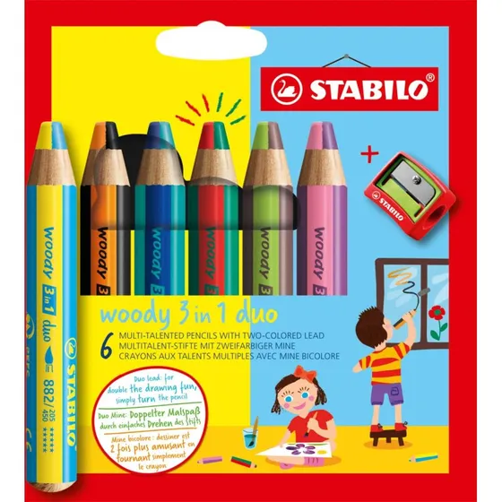 Stabilo Woody 3 in 1 Duo 6 farver med spidser