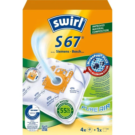 Swirl S67 Støvsugerposer 4 stk – Anti-allergen, Dirtlock