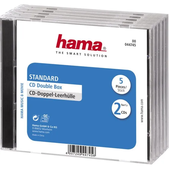 Hama CD Double Jewel Case, 5 stk, transparent/sort
