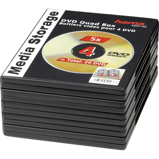 HAMA DVD-Box Quad 4 stk. Sort 5-pak