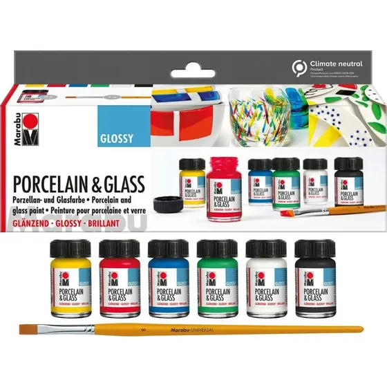 Marabu Glas og Porcelænsmaling Sæt - 6x15 ml, Glossy