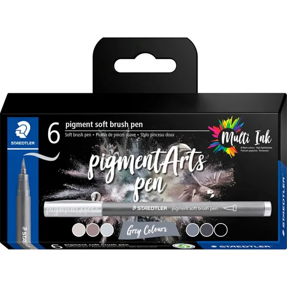 Staedtler Pigment Arts Brush Pen Grå 6 stk