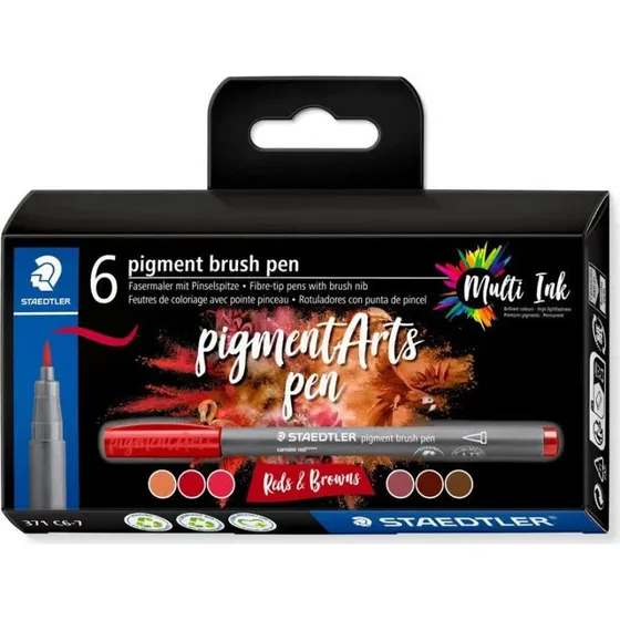 Staedtler Pigment Arts Pen 6 Farver rød/brun
