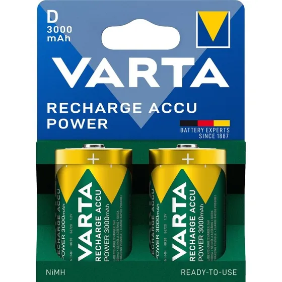 Varta Laddningsbart D-batteri 3000 mAh 2-pack