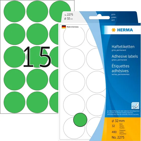 Herma Runde Etiketter Grøn 32 mm 480 stk