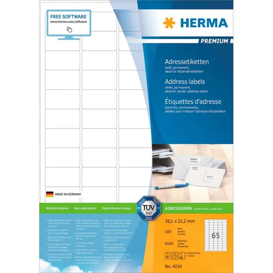 Herma Premium Hvid Laminerede Etiketter 38,1x21,2 mm