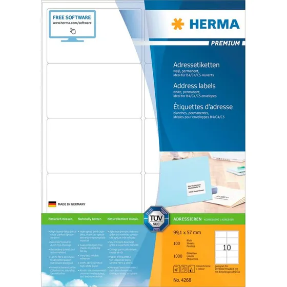 Herma Premium Hvid Laminerede Etiketter 99,1x57 mm 1000 stk