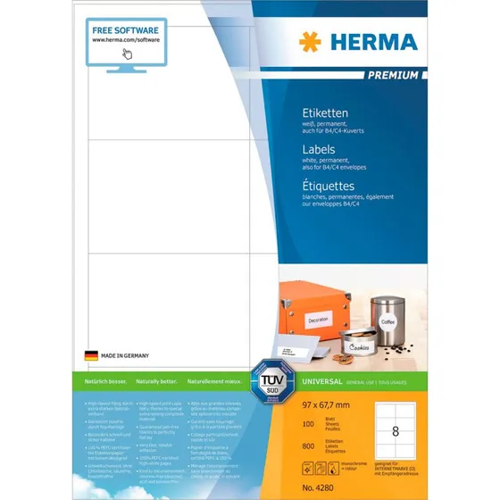 Herma Premium Hvid Laminerede Etiketter 97x67,7 mm (800 stk)