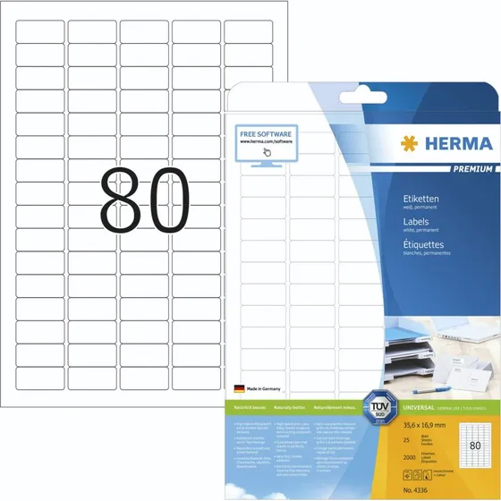 Herma Premium Hvid Laminerede Etiketter 35,6x16,9 mm 2000 stk