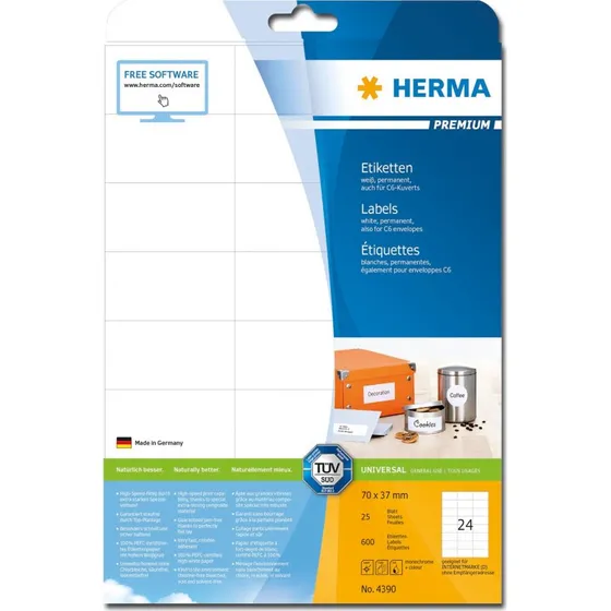 HERMA Premium Laminerede Etiketter 70 x 37 mm, 600 stk