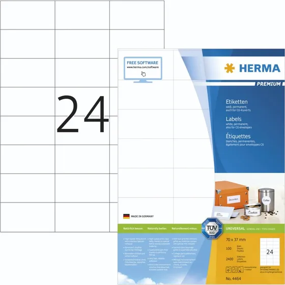 Herma Premium Hvid Laminerede Etiketter 70x37 mm, 2400 stk