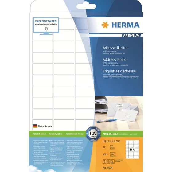 HERMA Premium Laminerede Adressemærkater 38,1 x 21,2 mm, 1625 stk