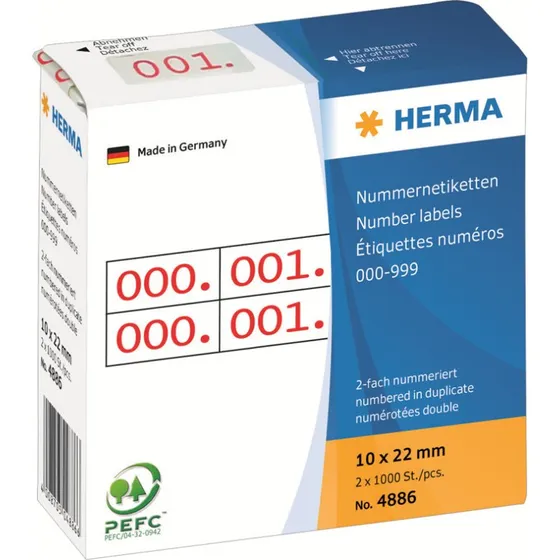 HERMA Røde selvklæbende nummermærkater 10 x 22 mm, 2000 stk