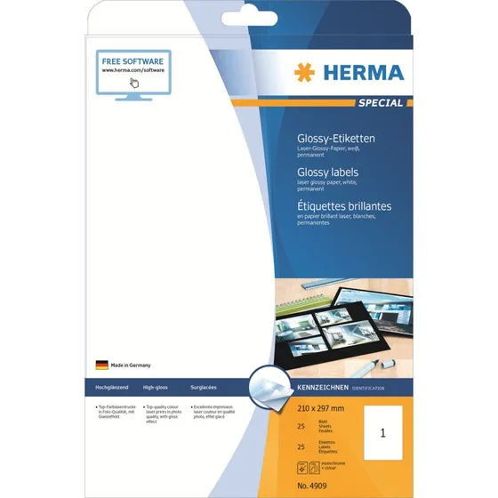 HERMA Special A4 Hvid Høj-skinnende Etiketter, 25 stk