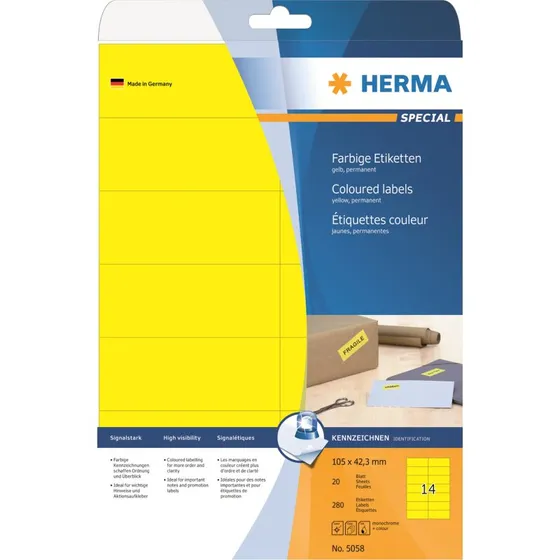 HERMA Special Gule Etiketter 105 x 42,3 mm, 280 stk
