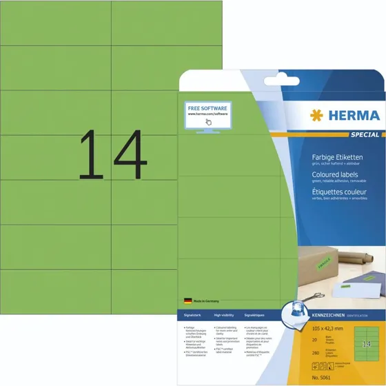 Herma 5061 Grøn Etiketter A4 105x42,3 mm, 280 stk