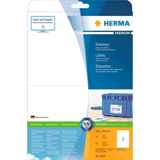 Herma Premium Hvid Laminerede Etiketter 210x148 mm, 50 stk