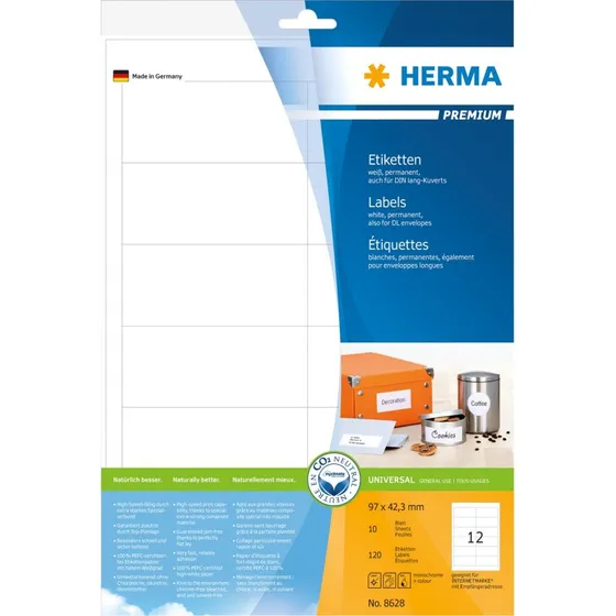 HERMA Premium Laminerede Etiketter 97 x 42,3 mm, 120 stk