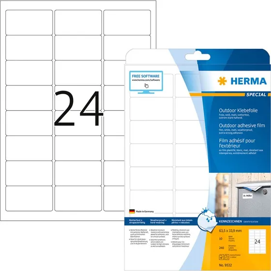 Herma 9532 Udendørs Etiketter, Mat Folie, 240 stk
