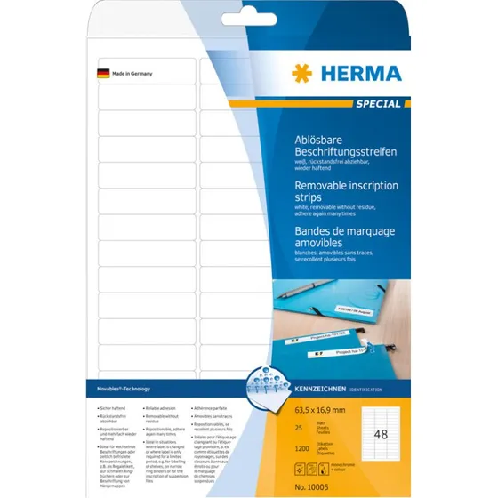 HERMA Special Aftagelige Etiketter 63,5 x 16,9 mm, 1200 stk